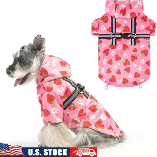 Dog Raincoat Waterproof Hooded with Built-in Harness Small Medium Large Dogs
