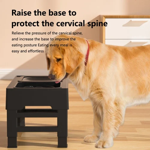 4 Adjustable Heights Raised Stand with Stainless Steel Dog Bowls