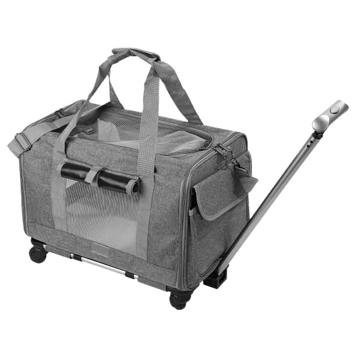 Cat Dog Carrier with Wheels Airline Approved  Telescopic Handle Shoulder Strap