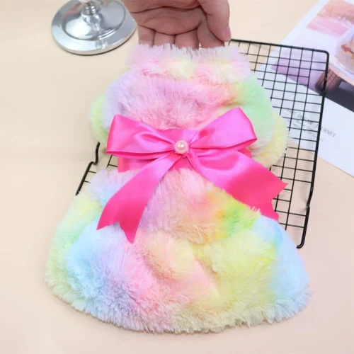 Color Gradient Fluffy Dress Jacket for Small Dog Cat