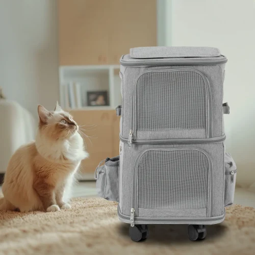 Cat Carrier Double-Compartment  Rolling Carrier